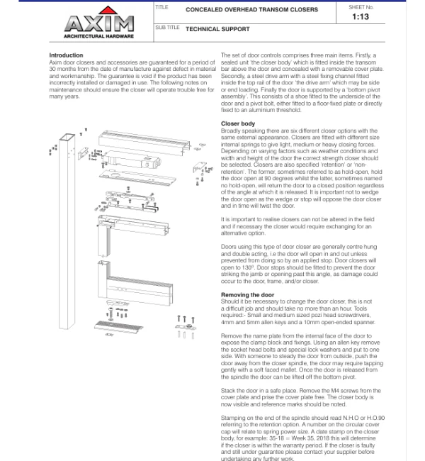 Axim Concealed Overhead Transom Closer TC 8800 Series- ACT880290 - Image 7